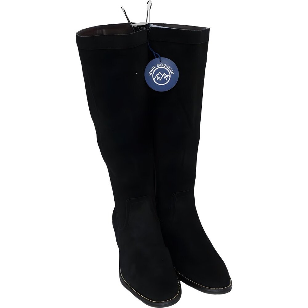 White Mountain Black Riding Boots Wide Calf Block Heel Zipper Women's US 6.5M